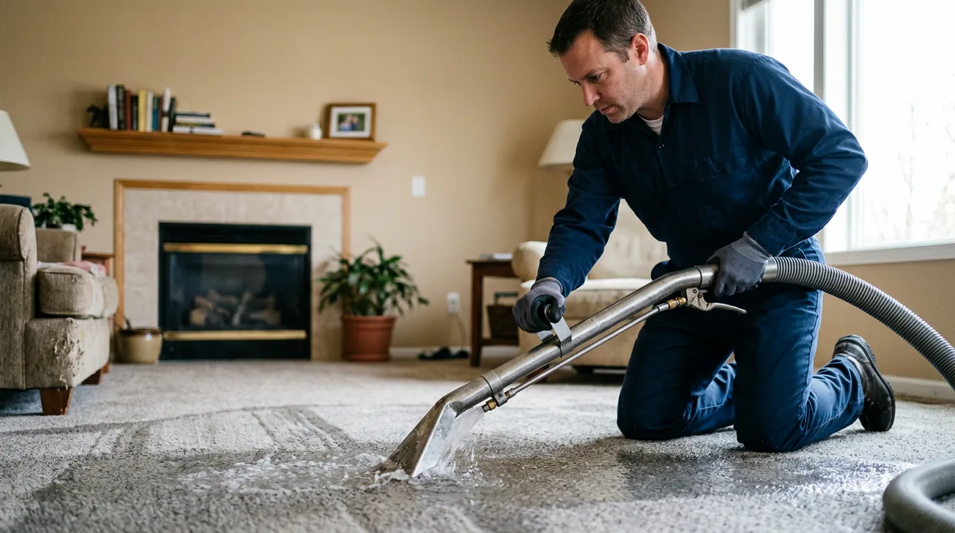 Water damage restoration technician working near Oakley, KS